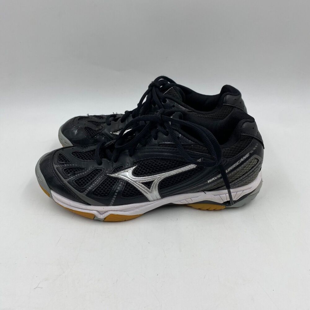mizuno womens 7.5 black grey wave hurricane volleyball shoes